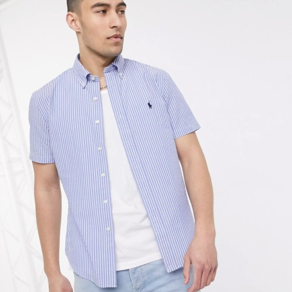 Polo Ralph Lauren Stripe Short Sleeve Seersucker Shirt‎ Size XL